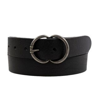 Black Leather Belt with Silver Buckle